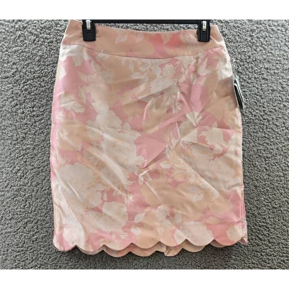 Kasper Floral-Print Scalloped-Edge Pencil Skirt Women's 2P Tutu Pink Back Zip